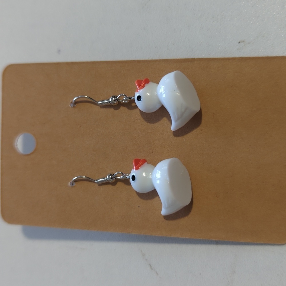 Tiny White Rubber Ducky Earrings Easter